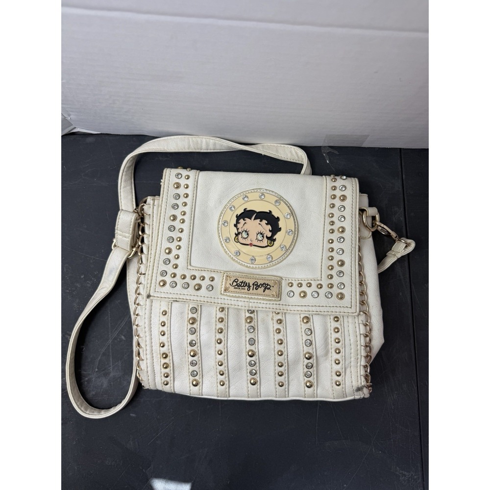 preloved white bedazzled rhinestone leather Betty Boop crossbody bag purse